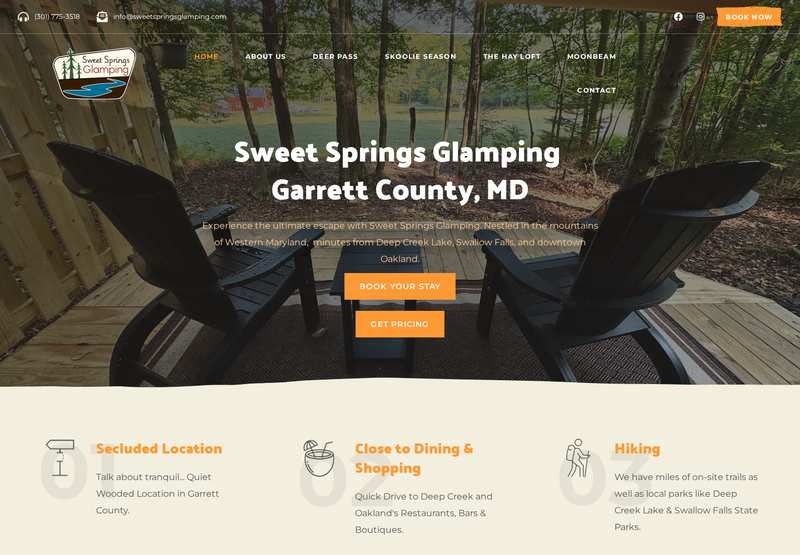 Sweet Springs Glamping website designed by Solnet Web Design